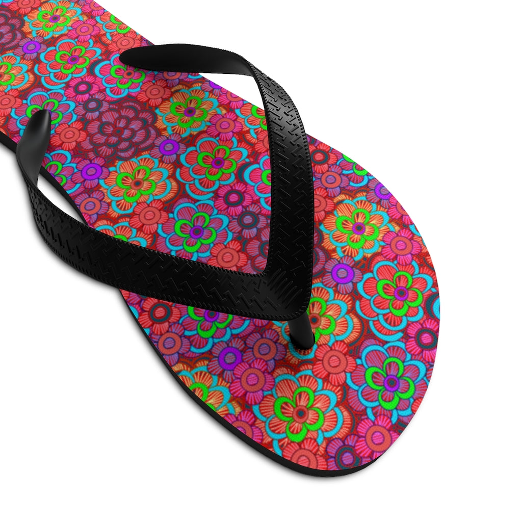 Pink Striped Flower Pattern Unisex Flip-Flops