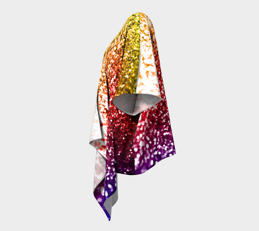 Rainbow Glitter Graphic Draped Kimono