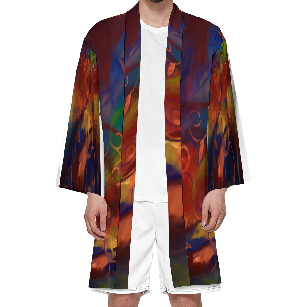 Fall Winds Abstract Haori Unisex All Over Print Haori Beach Kimono