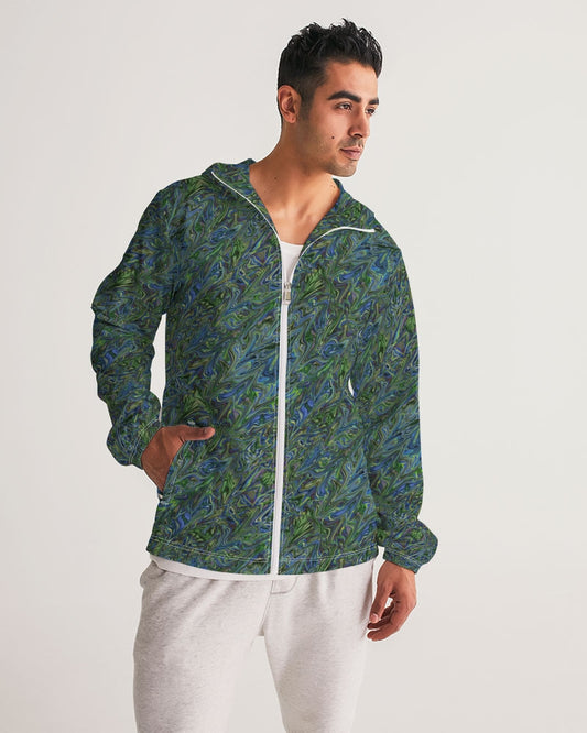 Blue Green Liquid Marbling Men's Windbreaker