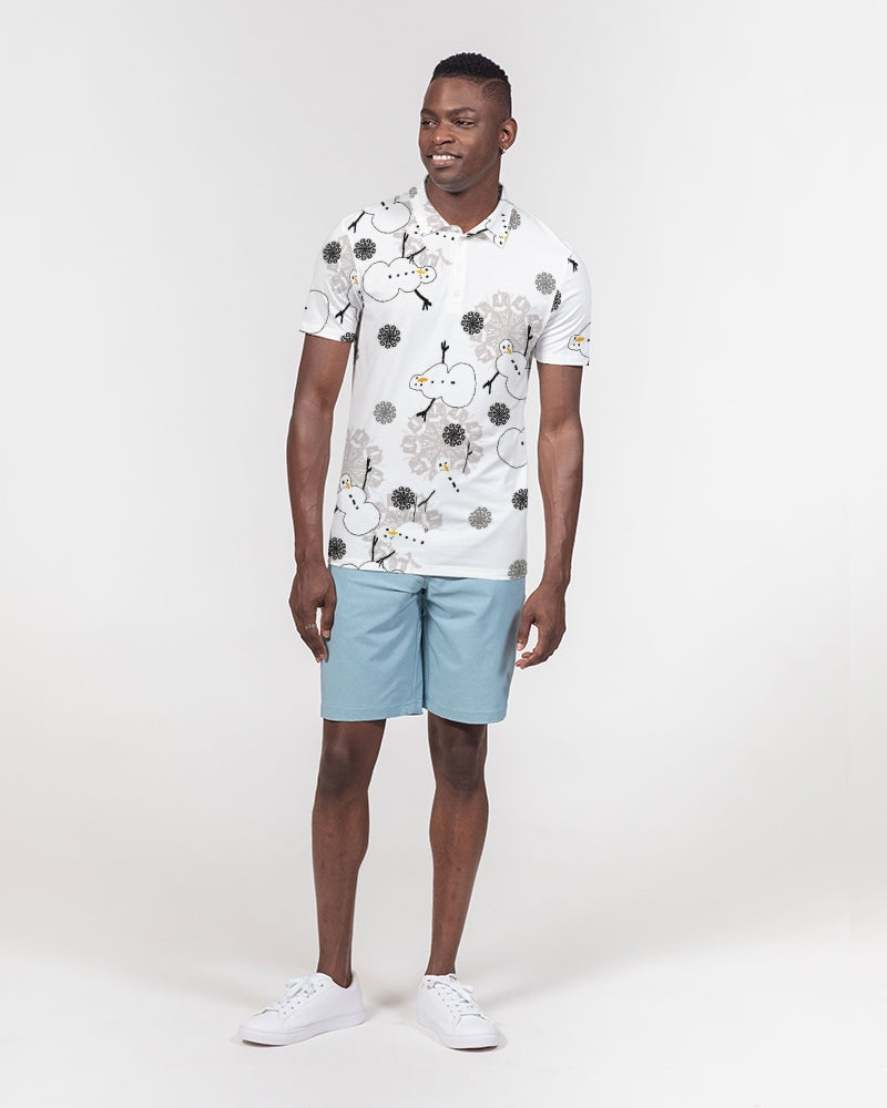 Snowman Pattern Men's Slim Fit Short Sleeve Polo