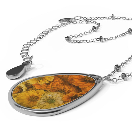 Yellow Zinnias Oval Necklace
