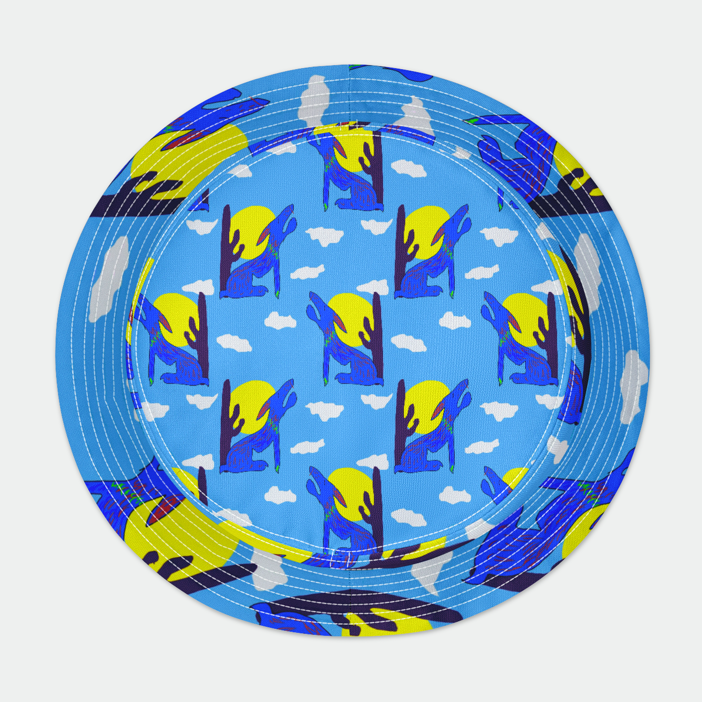 Blue Coyote Pattern Bucket Hat