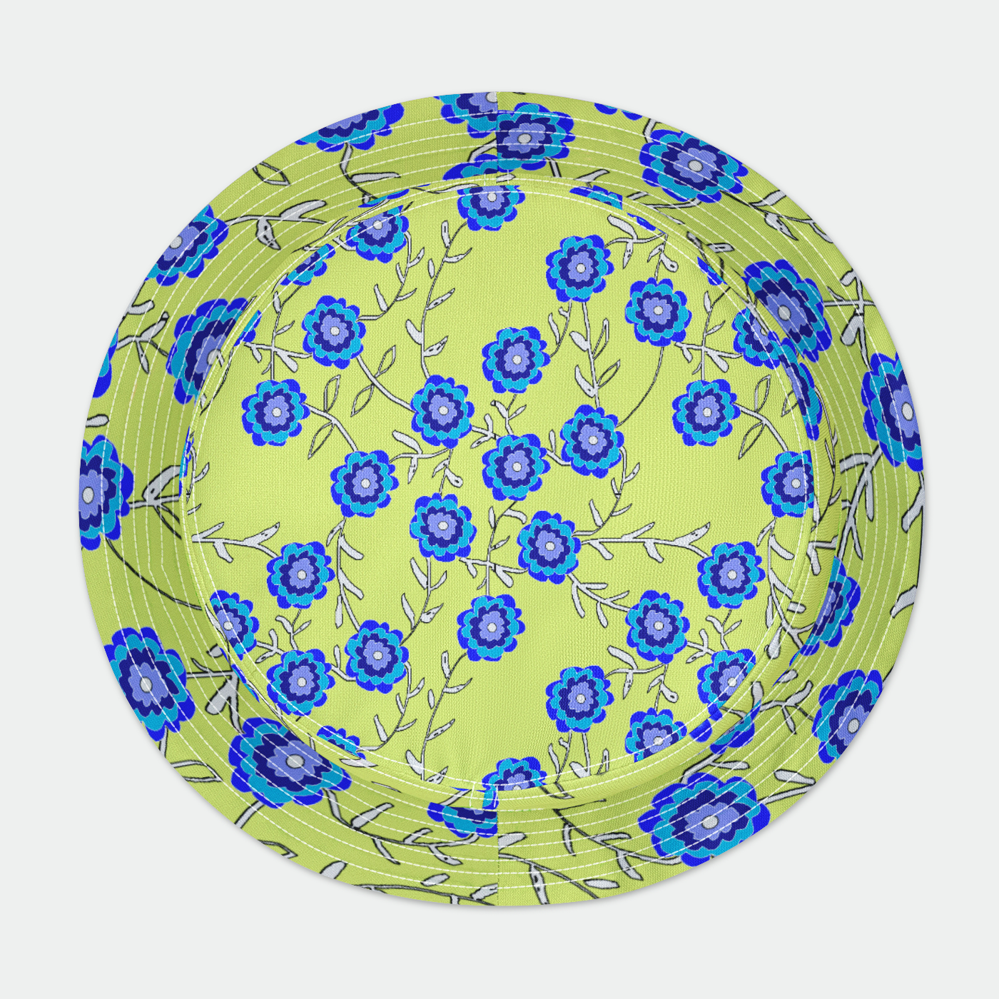 Blue Flowers on Yellow Bucket Hat