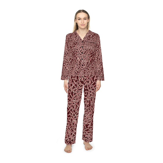 Candy Cane Pattern Women's Satin Pajamas (AOP)