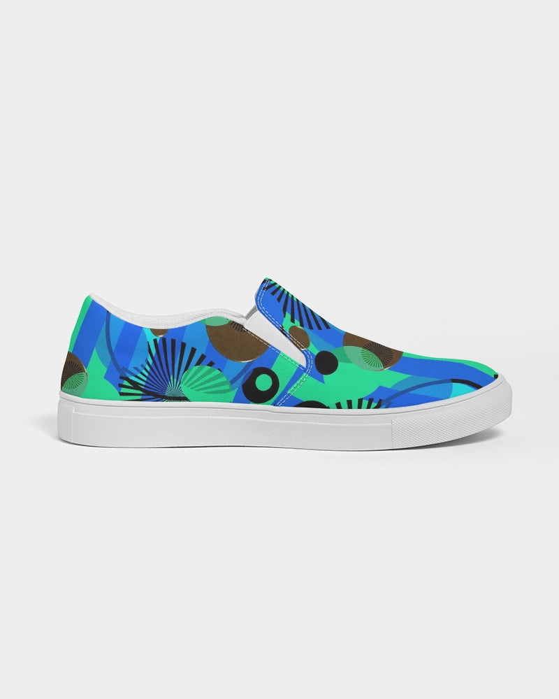 Blue Green Stripes and Dots Women's Slip-On Canvas Shoe