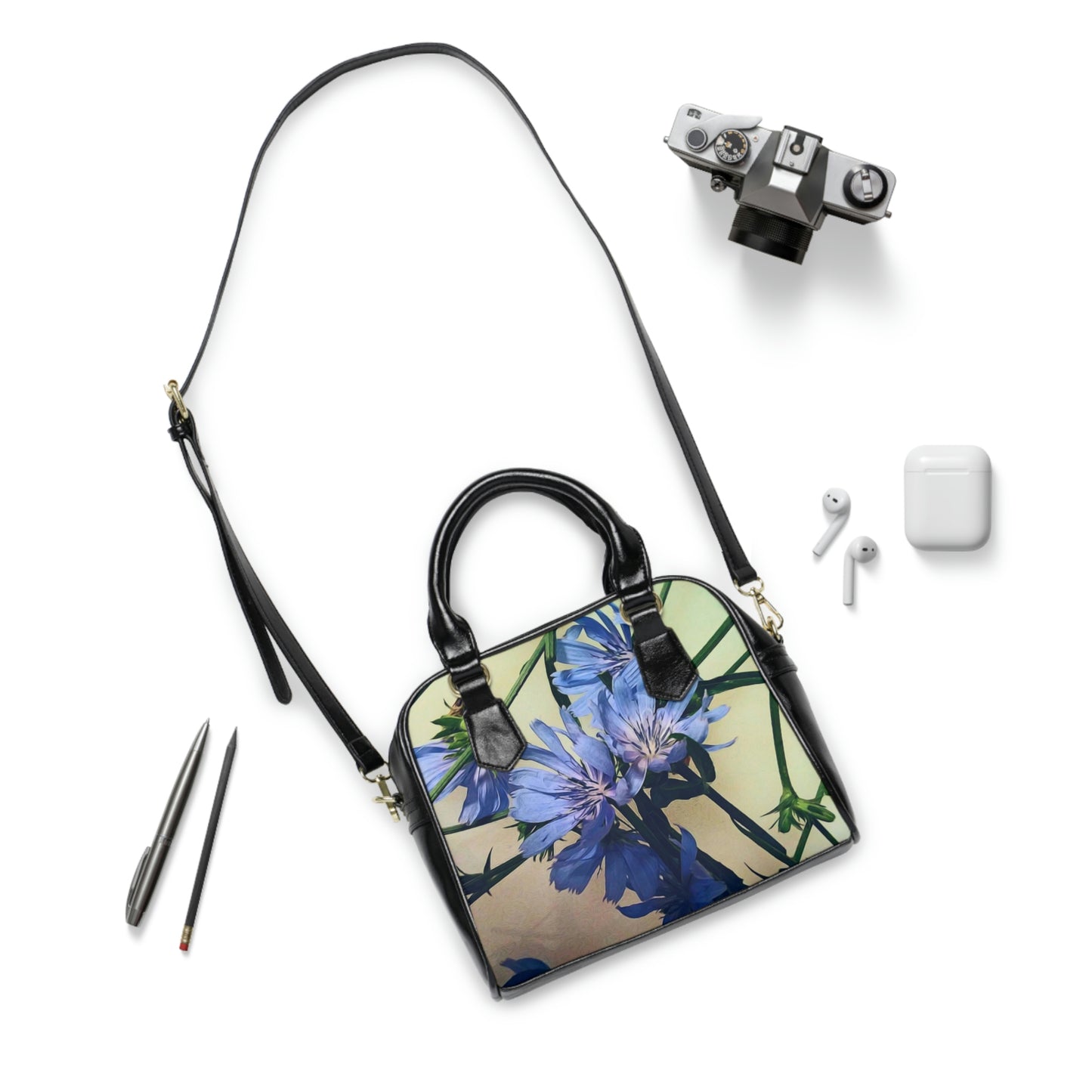 Blue Wildflowers Shoulder Handbag