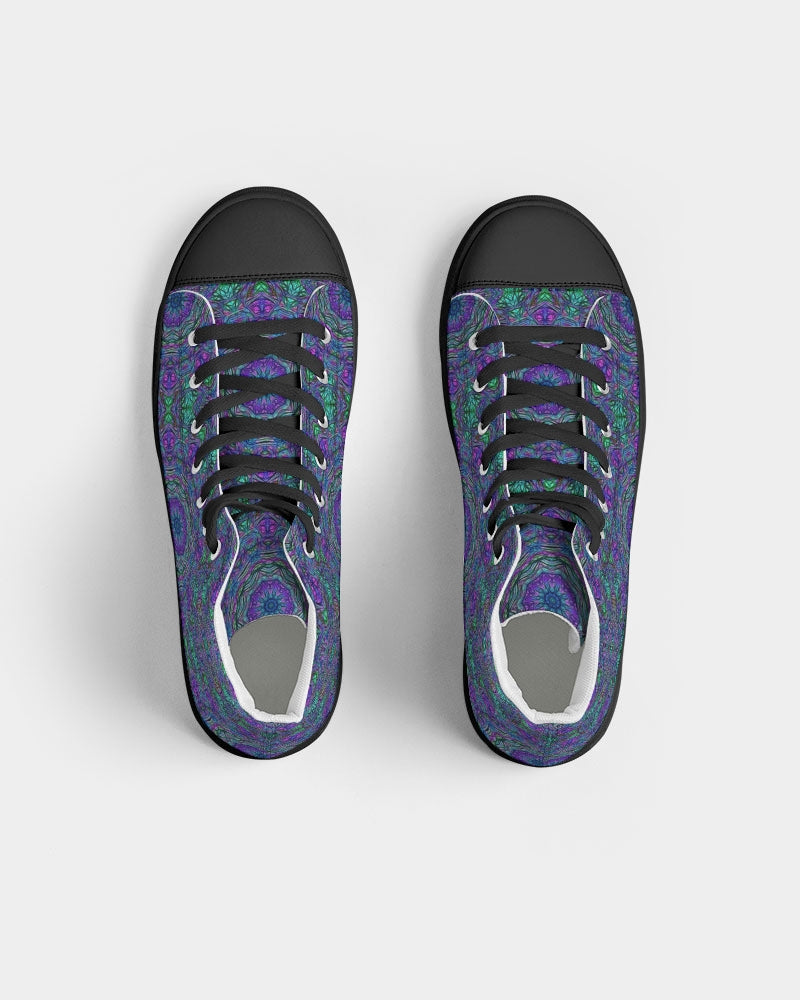 Blue Green Purple Kaleidoscope Women's Hightop Canvas Shoe - Black
