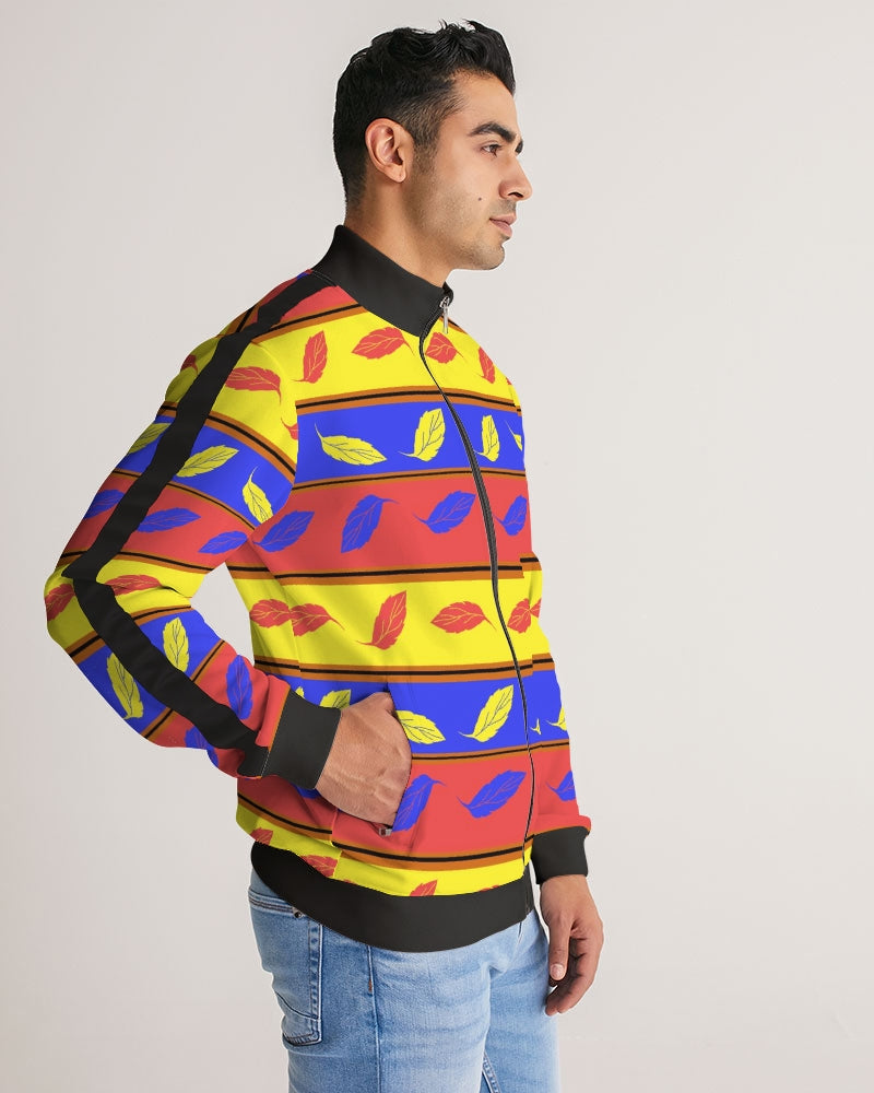 Red Yellow and Blue Leaf Stripes Men's Stripe-Sleeve Track Jacket