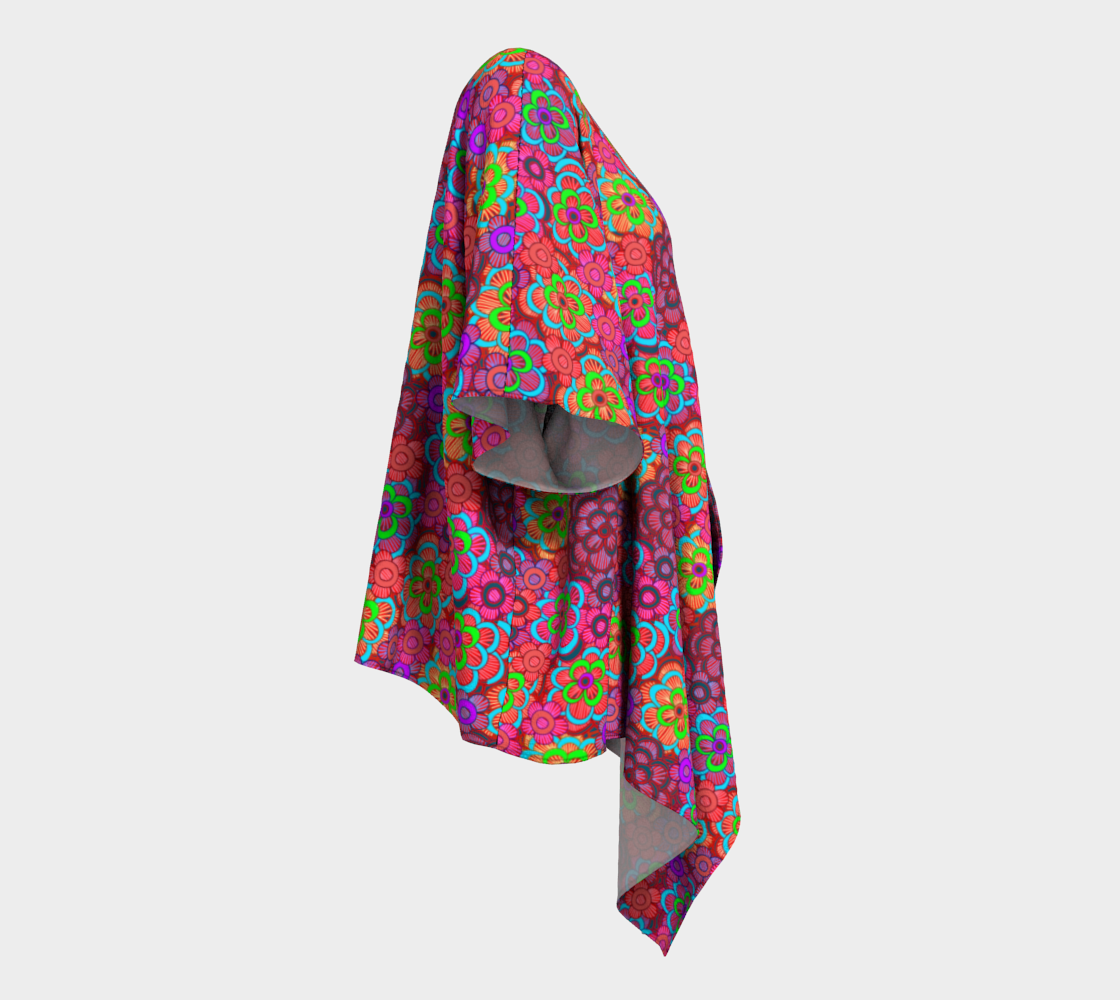 Pink Striped Flower Pattern Draped Kimono