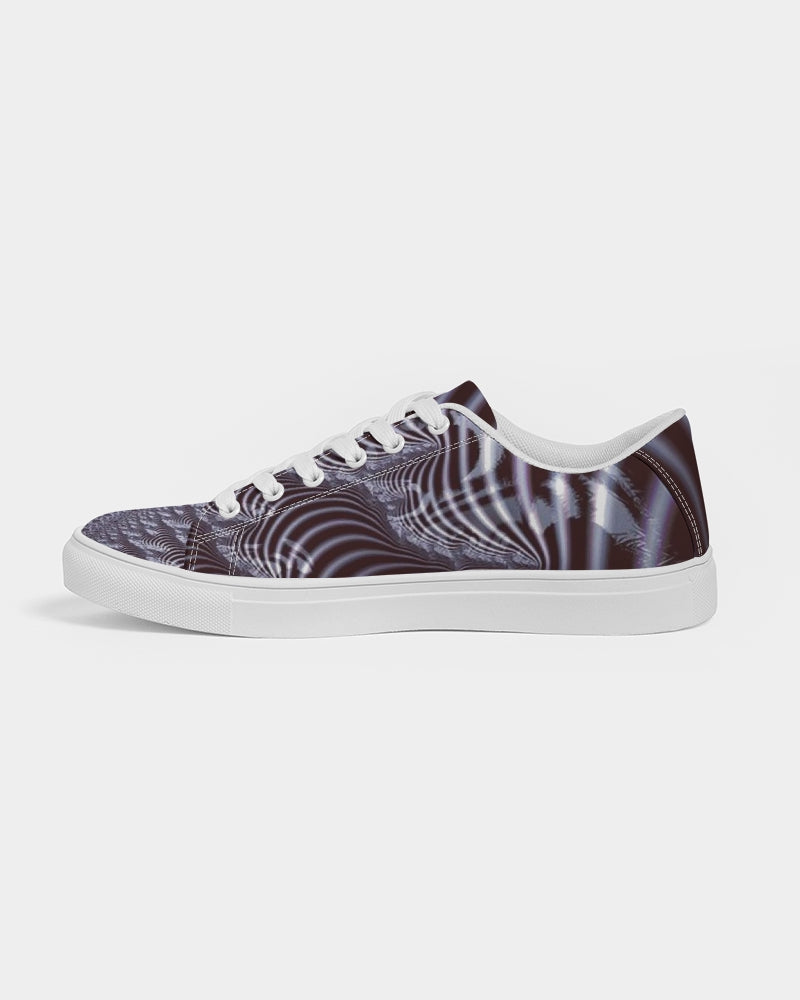 Black and White Spiral Fractal Men's Faux-Leather Sneaker
