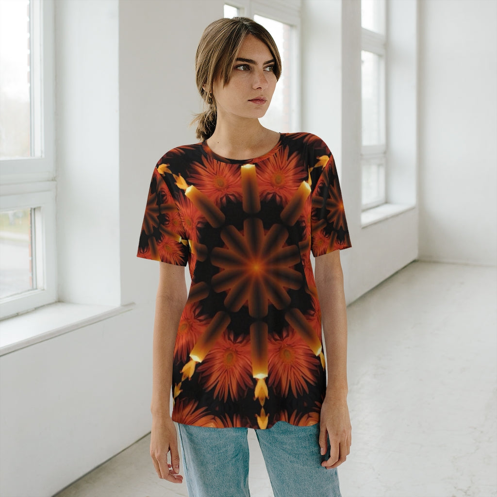 Candles and Flowers Kaleidoascope Unisex AOP Cut & Sew T-Shirt