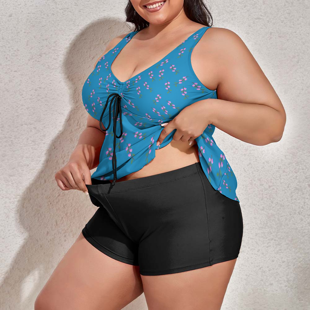 Pink Flower Branches Custom Women's Plus Size Two Piece Swimsuit Stylish Swimwear