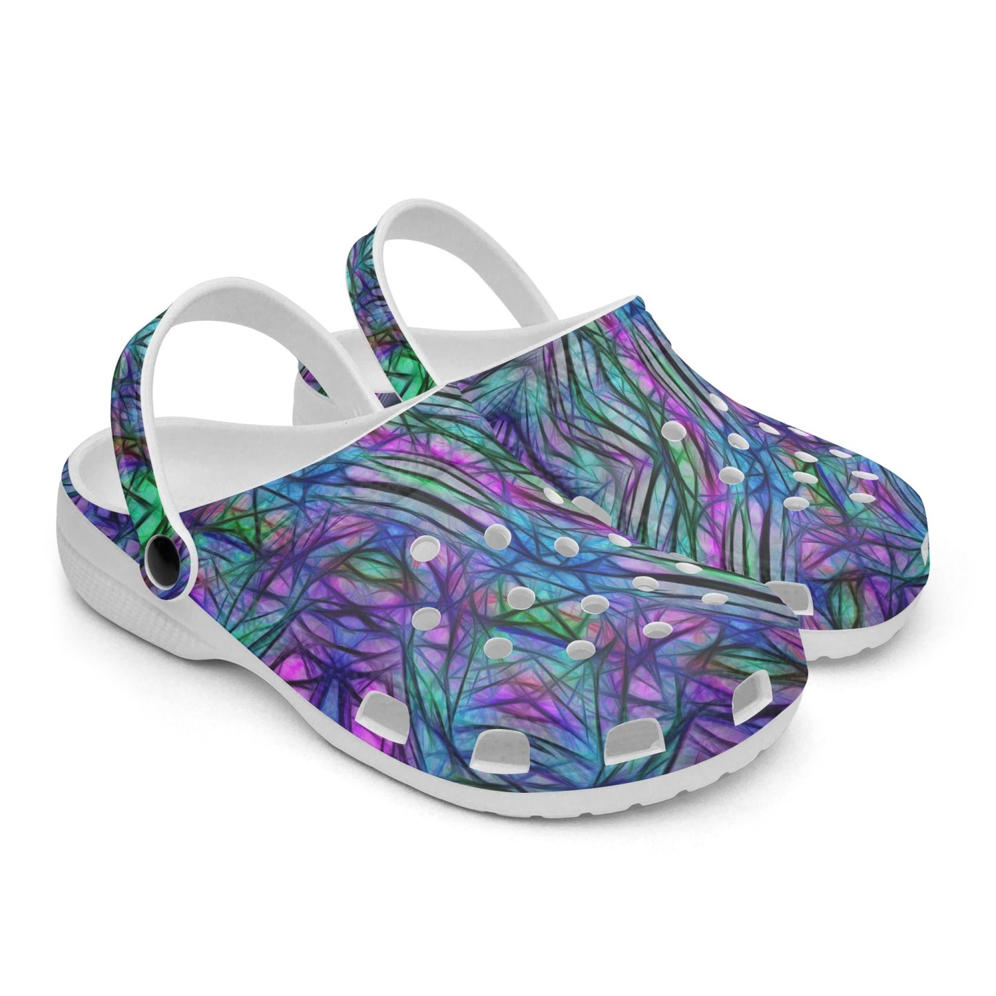Blue Green Purple Kaleidoscope 413. All Over Printed Clogs