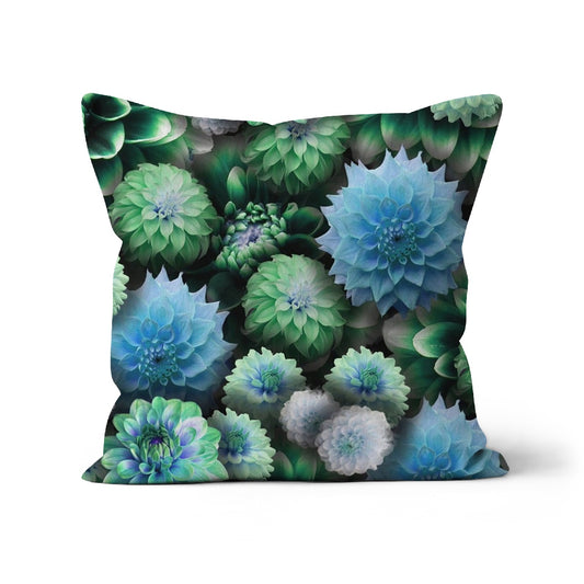 Blue Green Dahlias Cushion