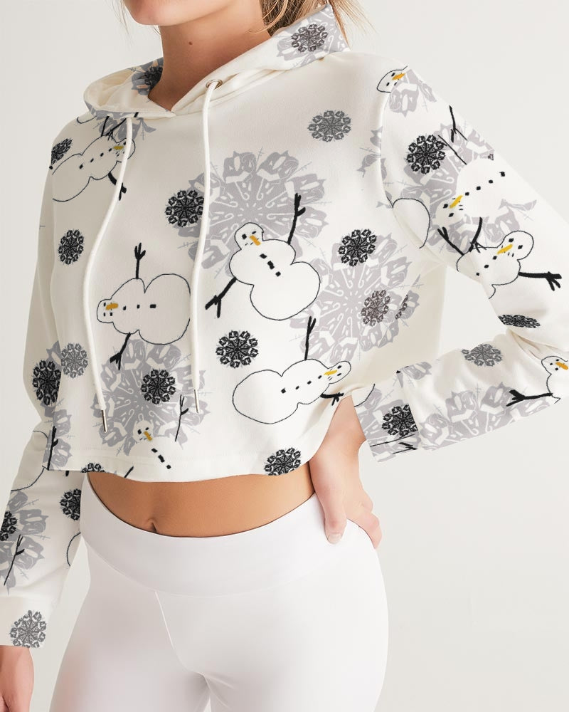 Snowman Pattern Women's Cropped Hoodie
