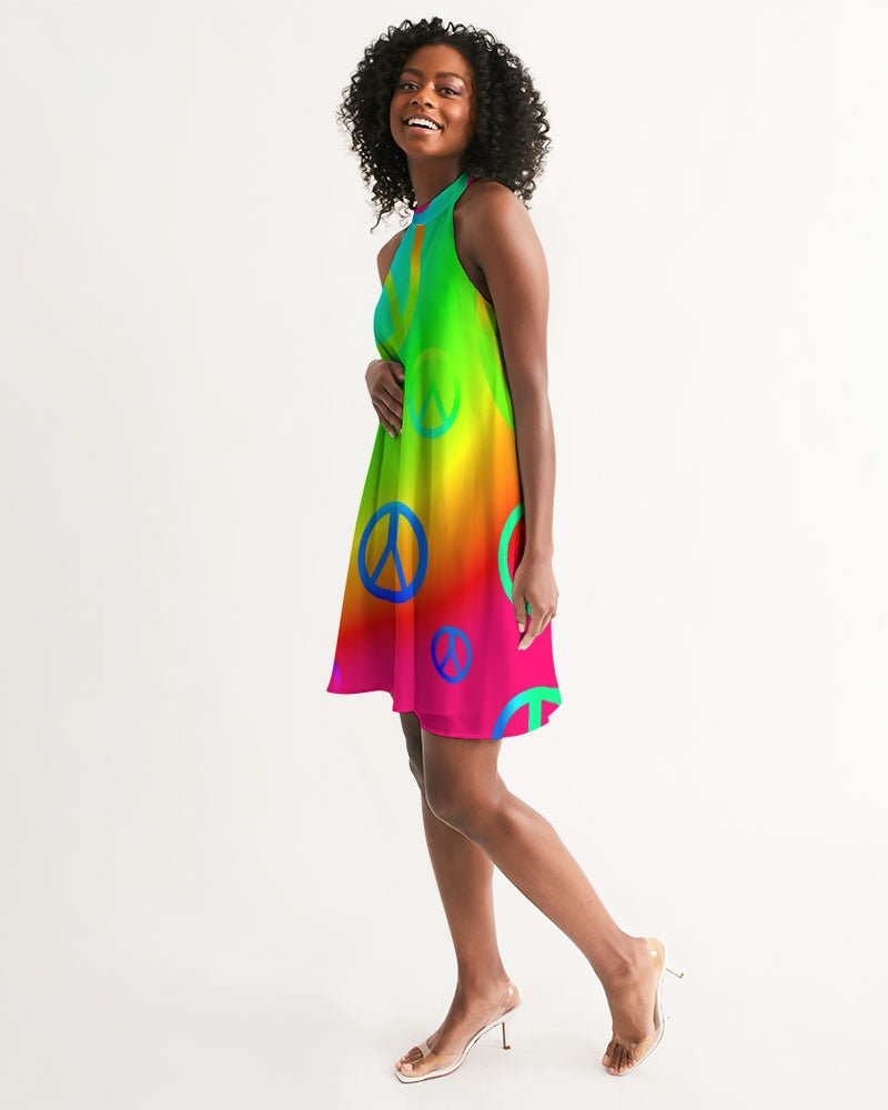 Rainbow Peace Signs Women's Halter Dress