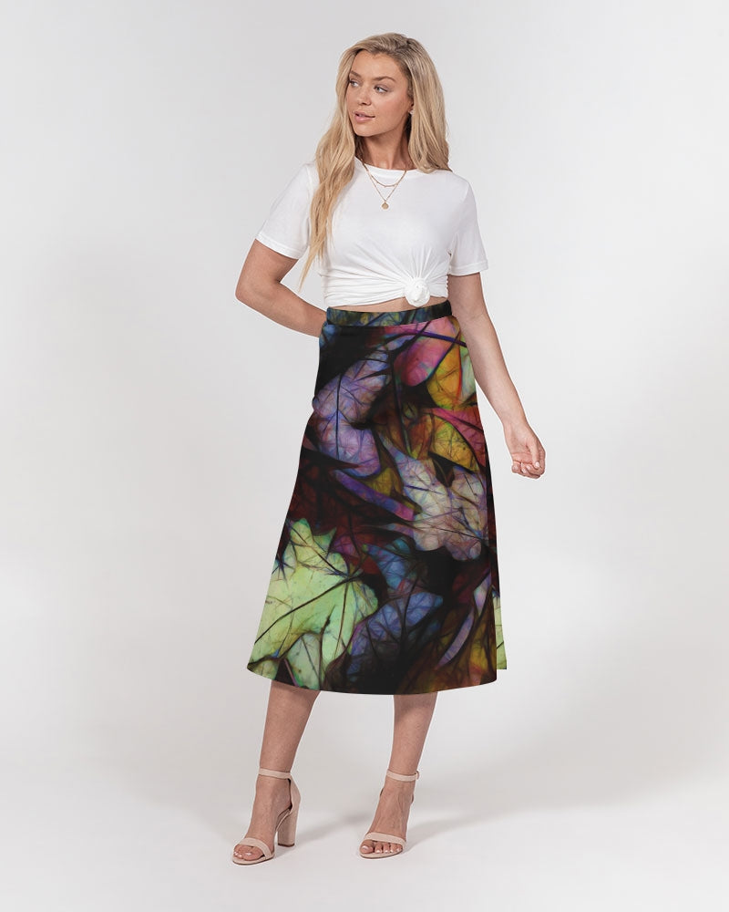 Fall Leaves Abstract Women's A-Line Midi Skirt