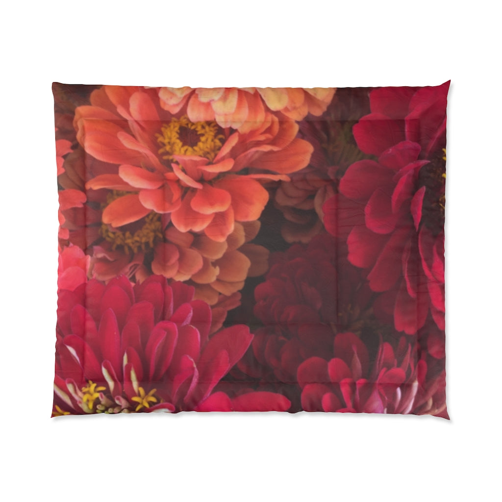 Peach and Pink Zinnias Comforter