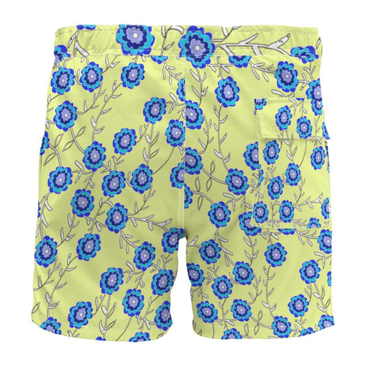 Blue Flowers On Yellow Board Shorts