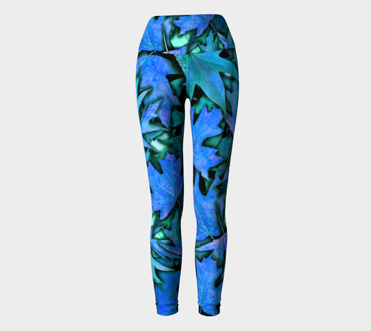 Blue Fall Leaves Yoga Leggings