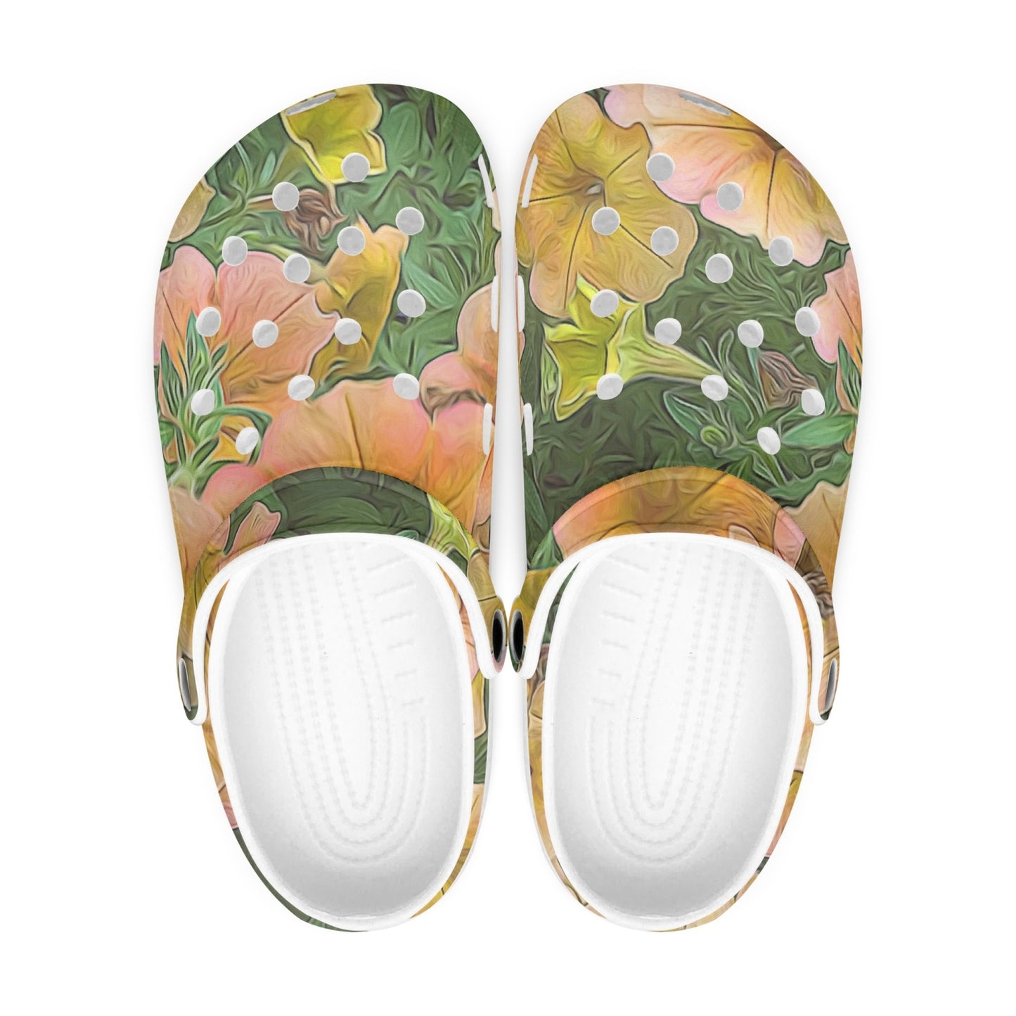 Peach Petunias 413. All Over Printed Clogs