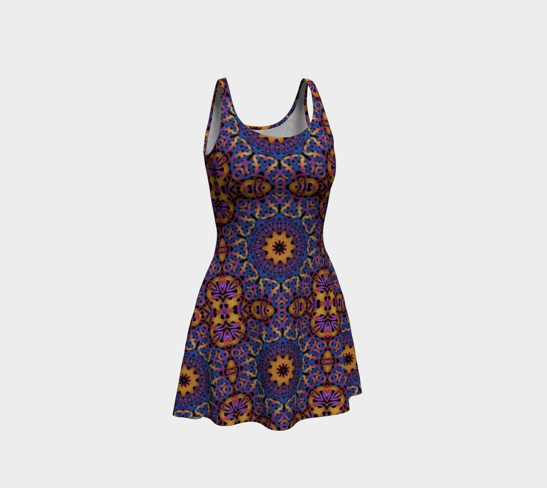 Blue Gold Celtic Kaleidoscope Flare Dress
