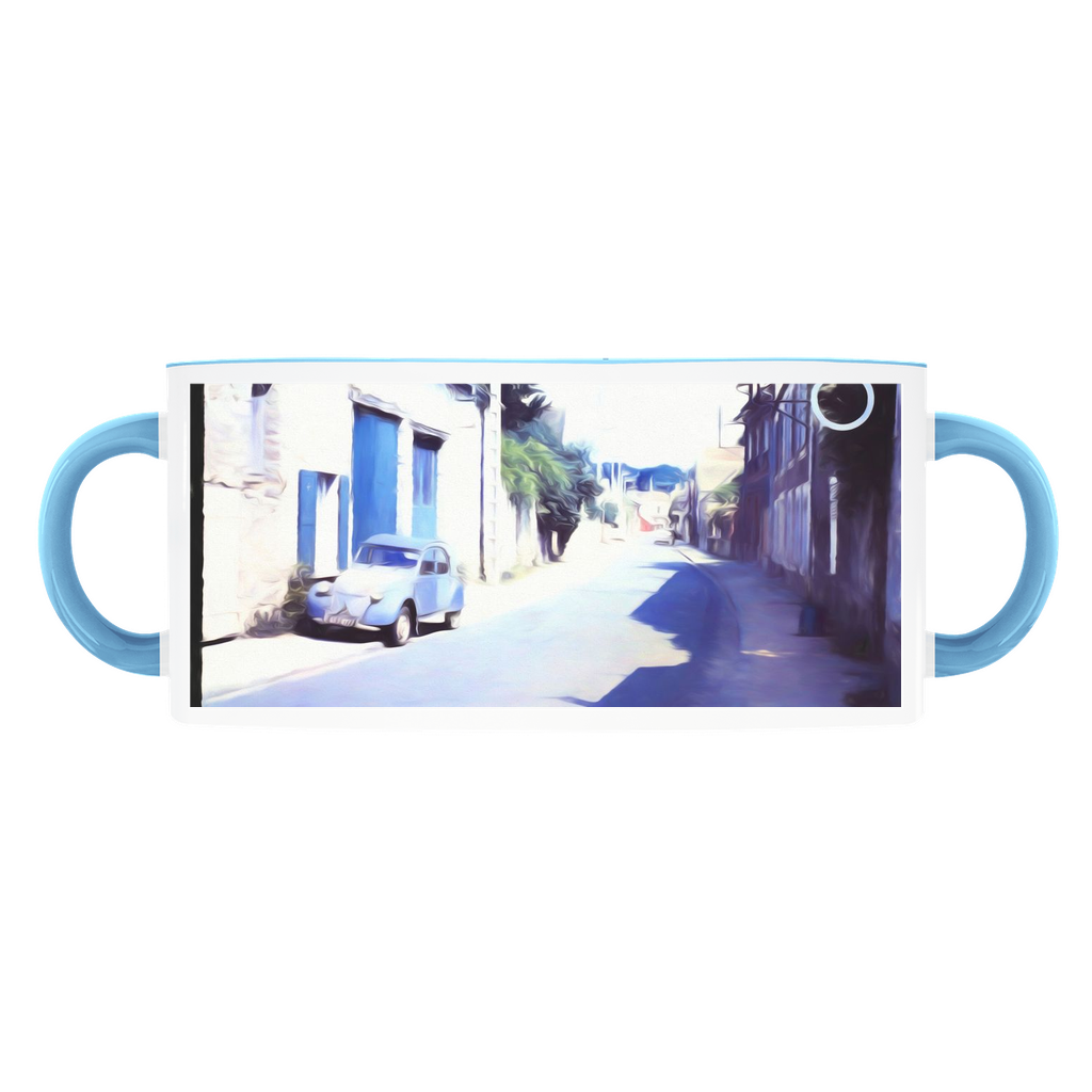 Vintage Travel Blue Car On The Street Accent Mugs