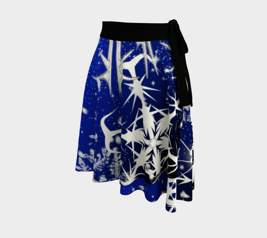 Snowflakes Collage on Blue Wrap Skirt