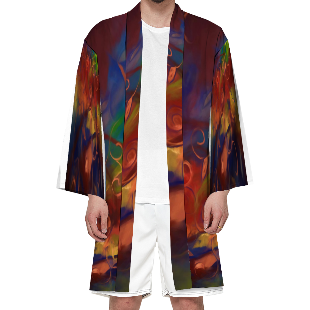 Fall Winds Abstract Haori Unisex All Over Print Haori Beach Kimono