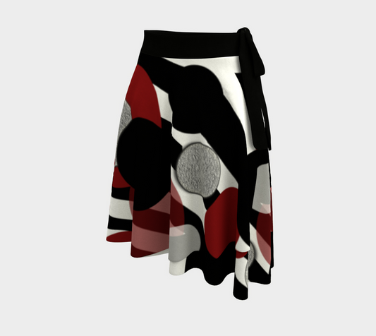 Black White Red Stripes Dots Wrap Skirt
