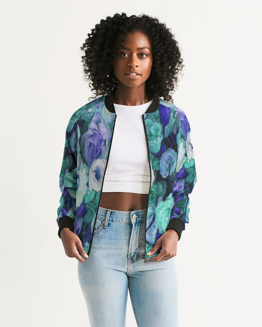 Aqua Flowers Women's Bomber Jacket