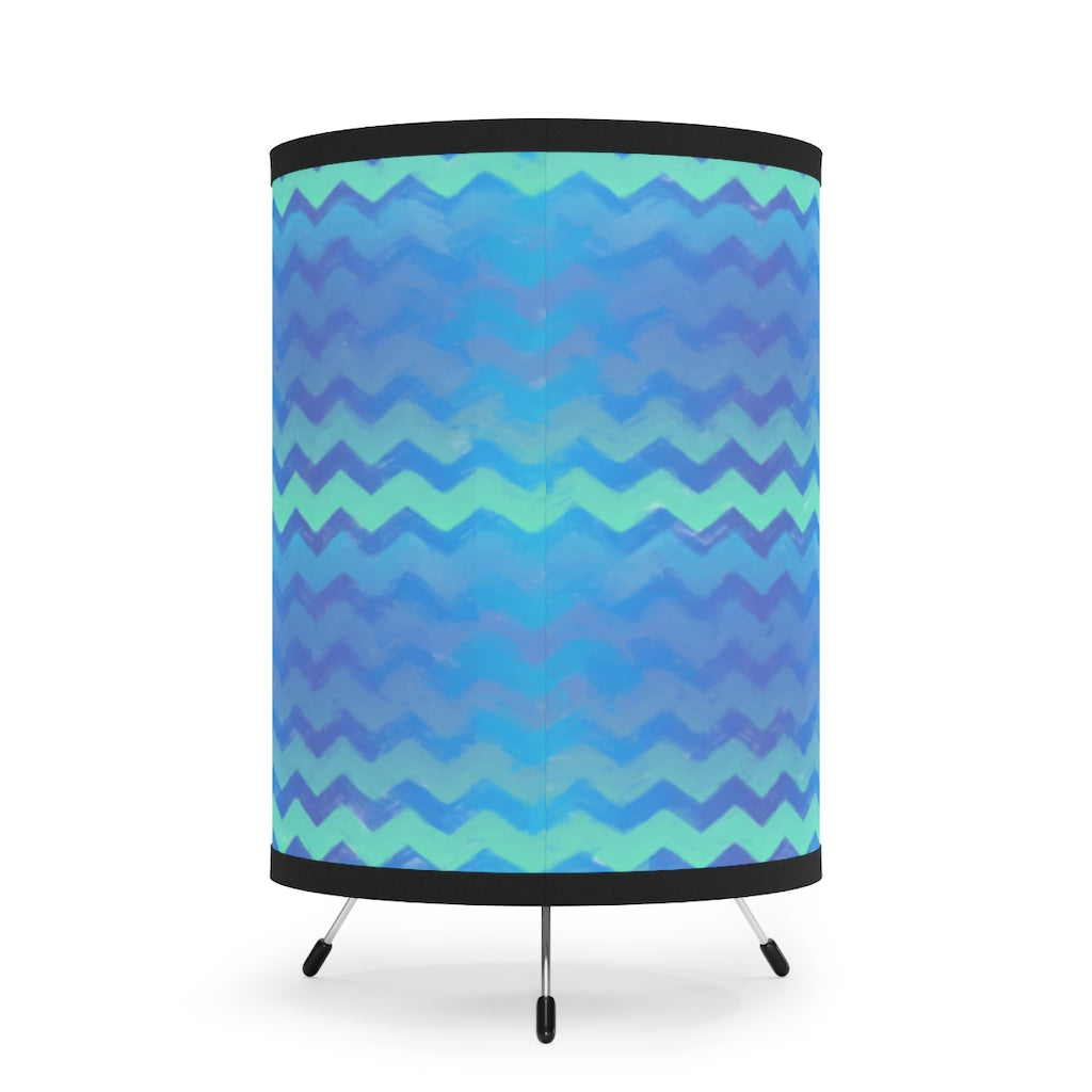 Blue Green Mermaid Chevron Stripes Tripod Lamp with High-Res Printed Shade, US/CA plug