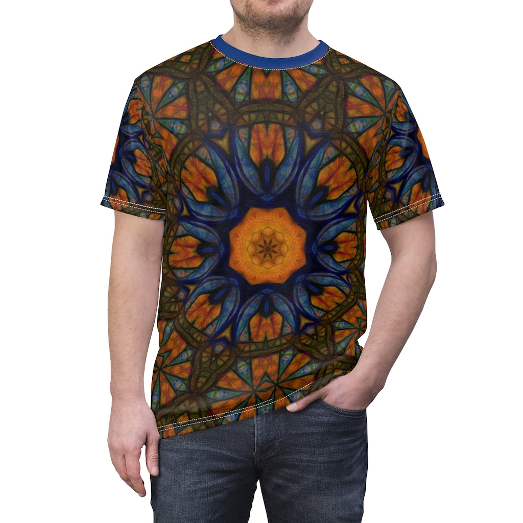 Blue Orange Sketchy Kaleidoscope Unisex AOP Cut & Sew Tee