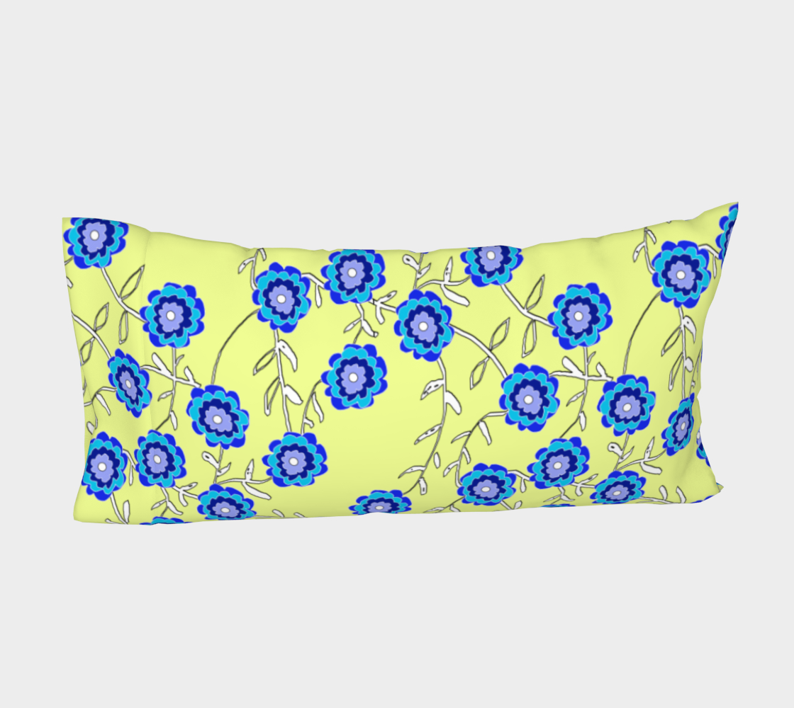 Blue Flowers On Yellow Bed Pillow Sleeve