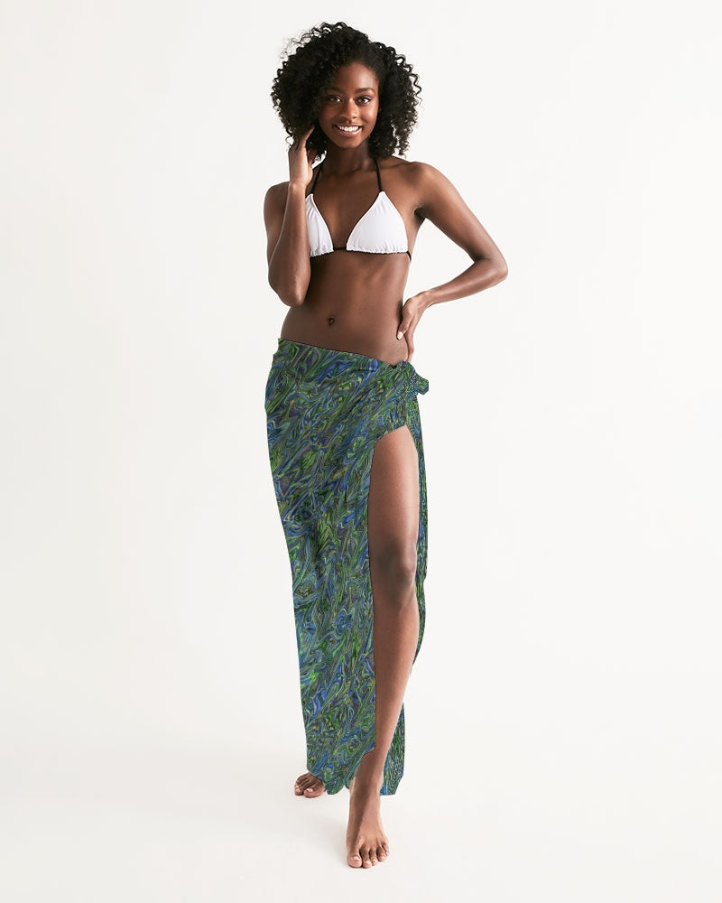 Blue Green Liquid Marbling Swim Cover Up