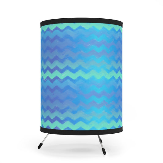 Blue Green Mermaid Chevron Stripes Tripod Lamp with High-Res Printed Shade, US/CA plug