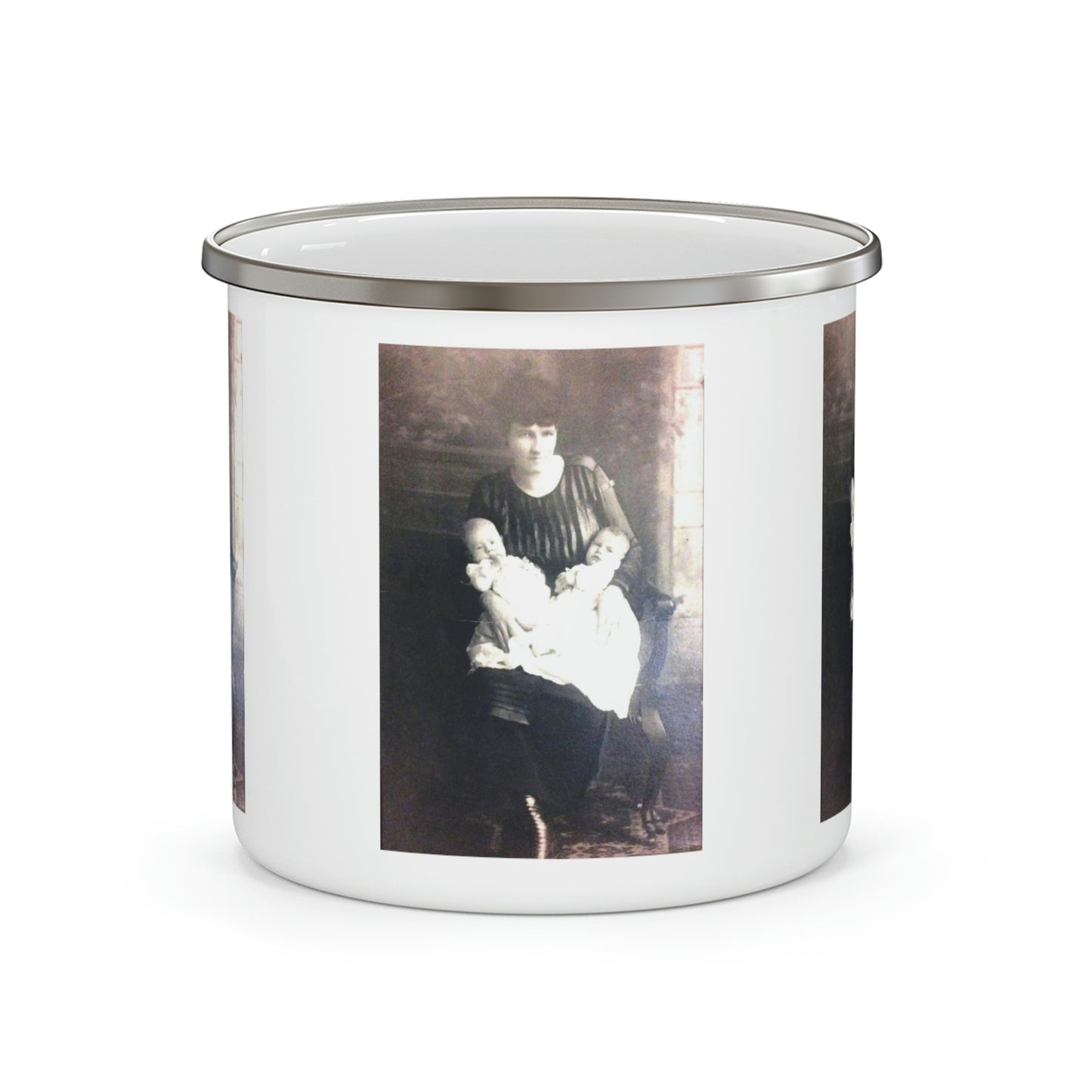 Early 1900s Mother With Twins Enamel Camping Mug