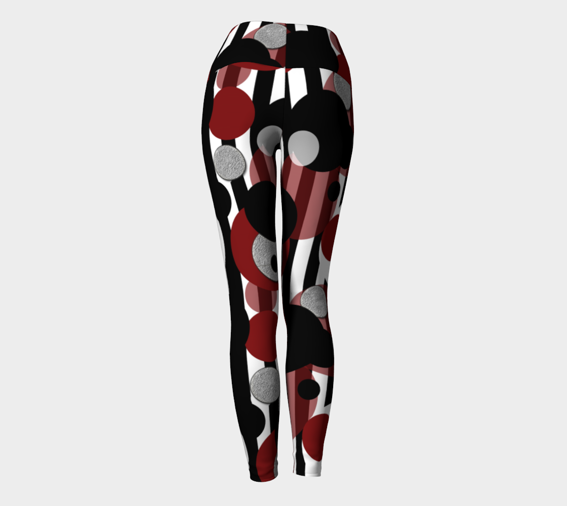 Black White Red Stripes Dots Yoga Pants