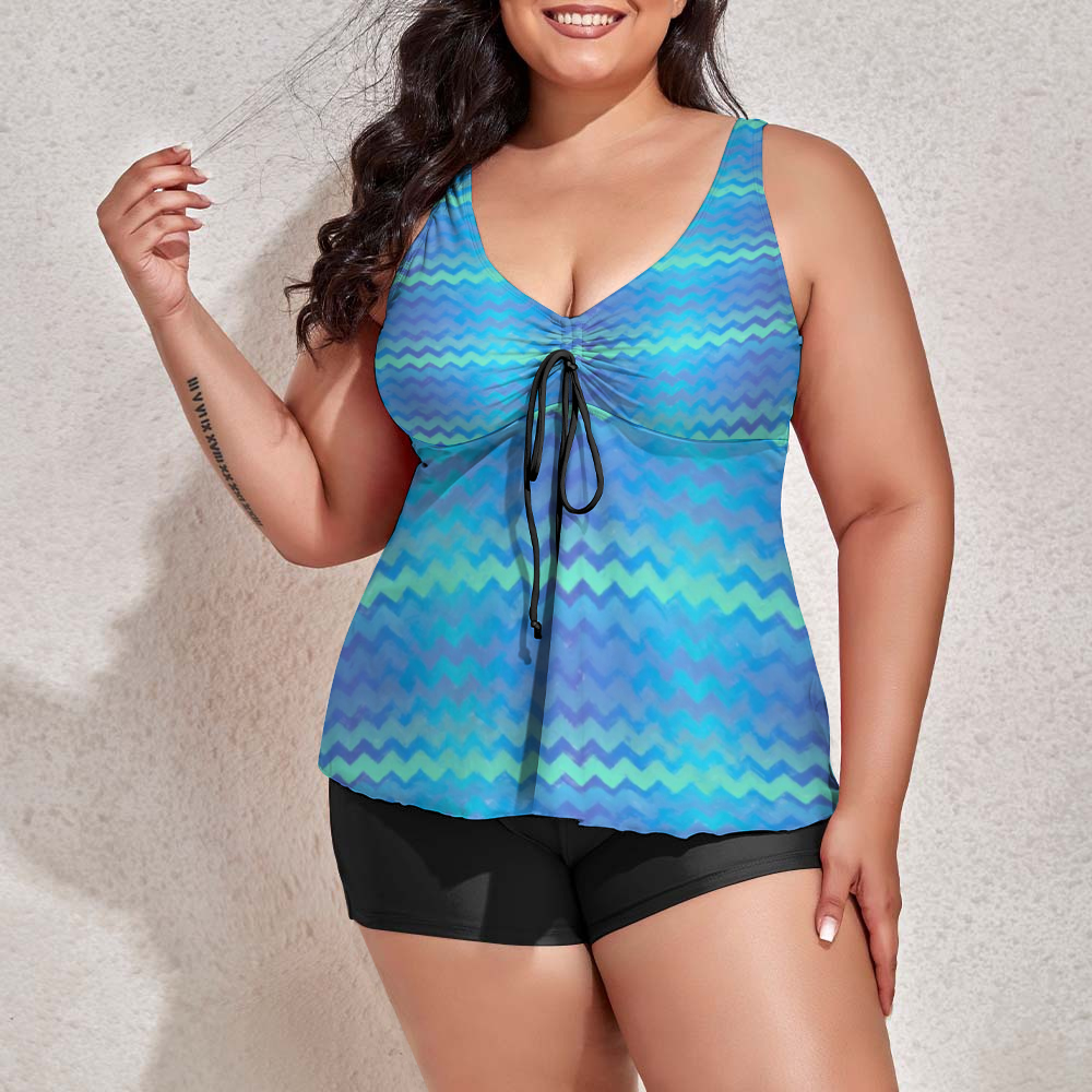 Mermaid Chevrons Custom Women's Plus Size Two Piece Swimsuit Stylish Swimwear