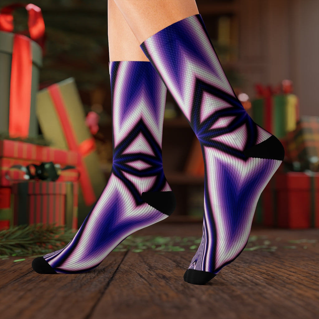 Blue Fractal Flower Kaleidoscope Sublimation Socks