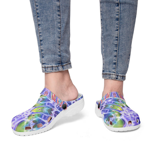 Blue Red Green Kaleidoscope 413. All Over Printed Clogs