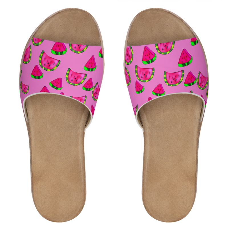 Watermelon Leather Sliders