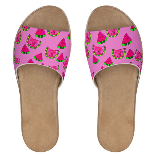 Watermelon Leather Sliders