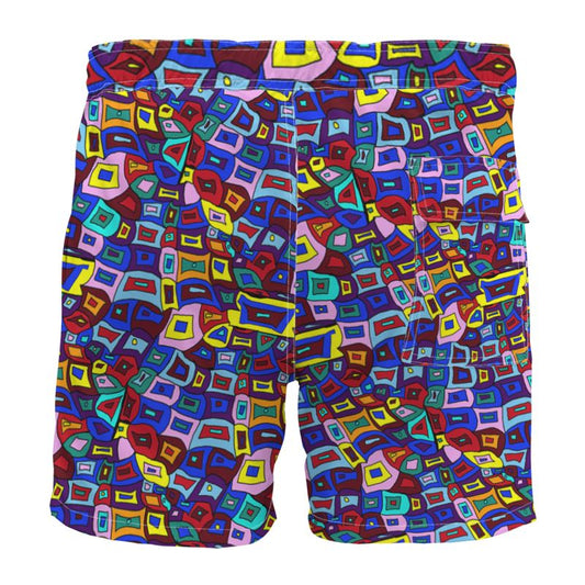 Wavy Squares Pattern Board Shorts