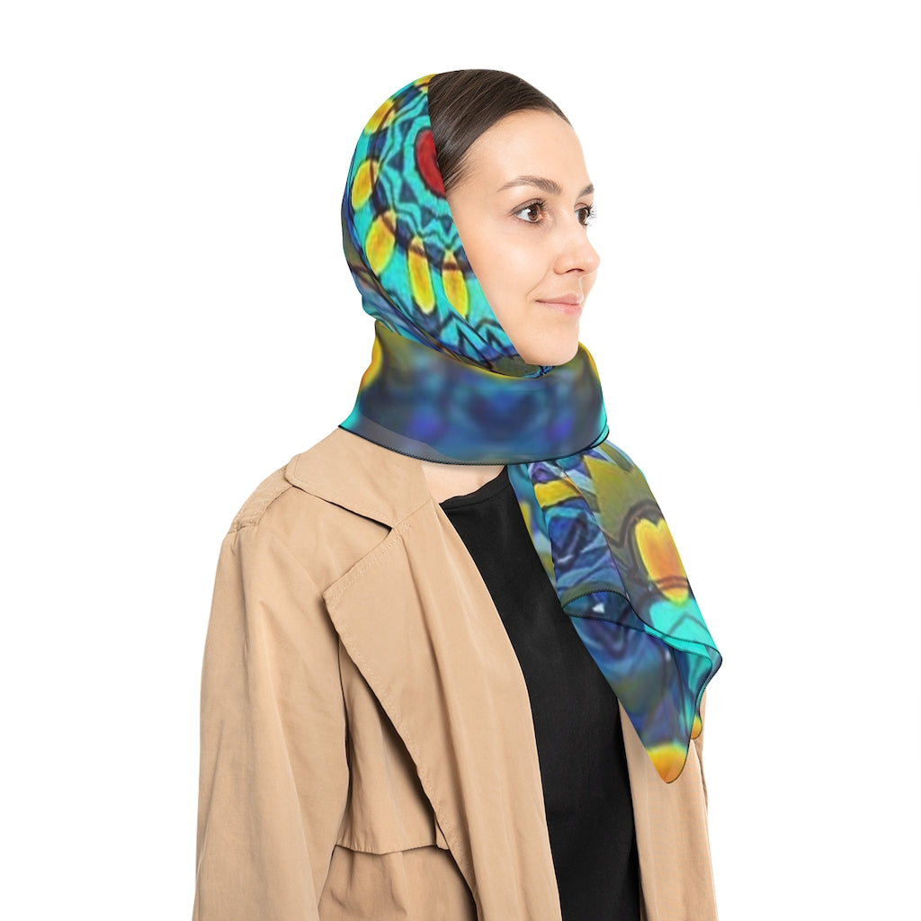 Blue Green Kaleidoscope Poly Scarf