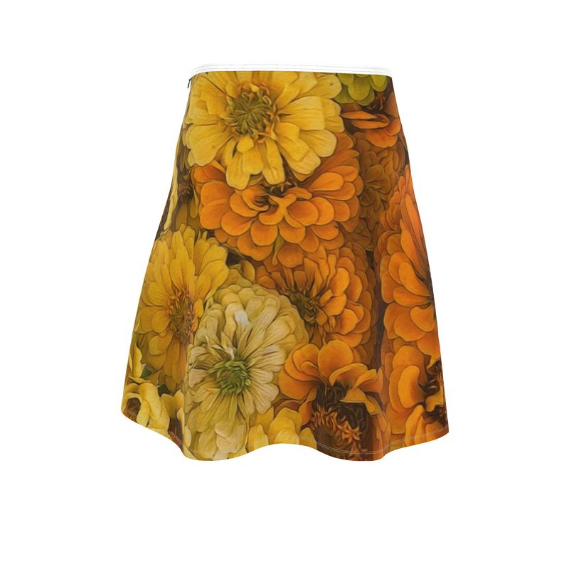 Yellow Zinnias Flared Skirt