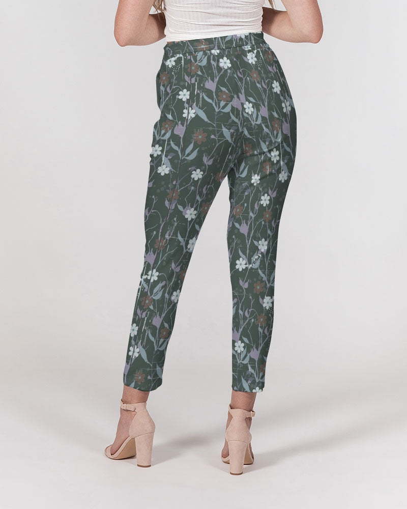 Violets On Gray Women's Belted Tapered Pants