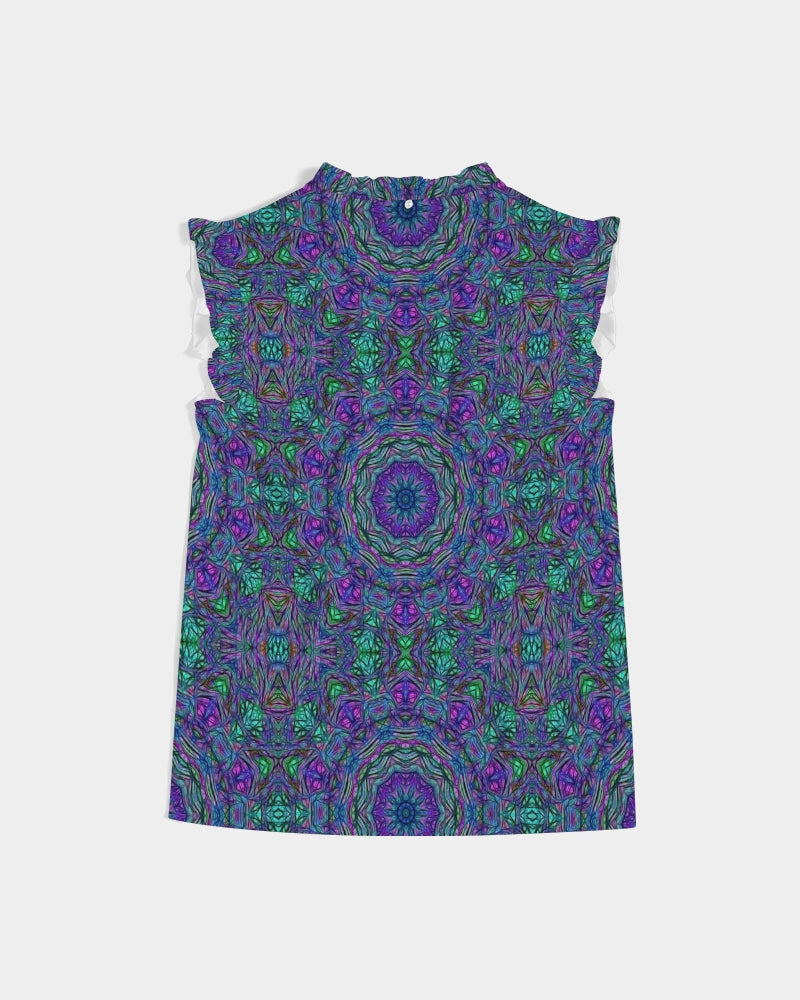Blue Green Purple Kaleidoscope Women's Ruffle Sleeve Top