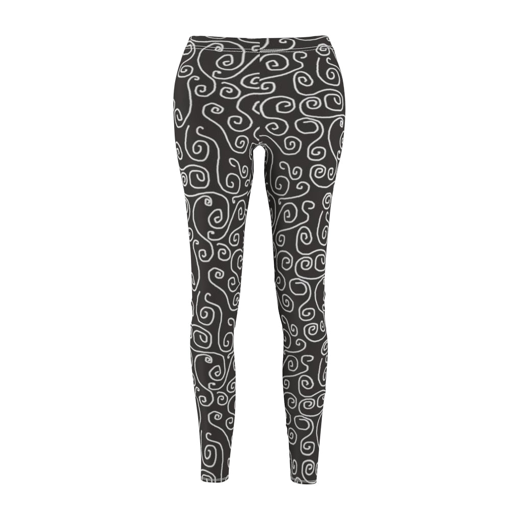 White Swirls On Gray Women's Cut & Sew Casual Leggings